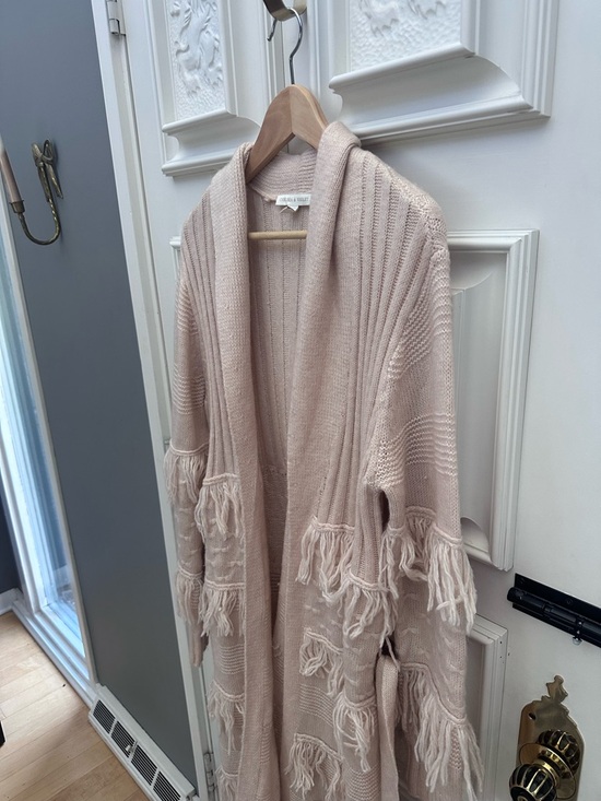 Chelsea & Violet - Blush Fringe Open-Front Cardigan - Size LARGE